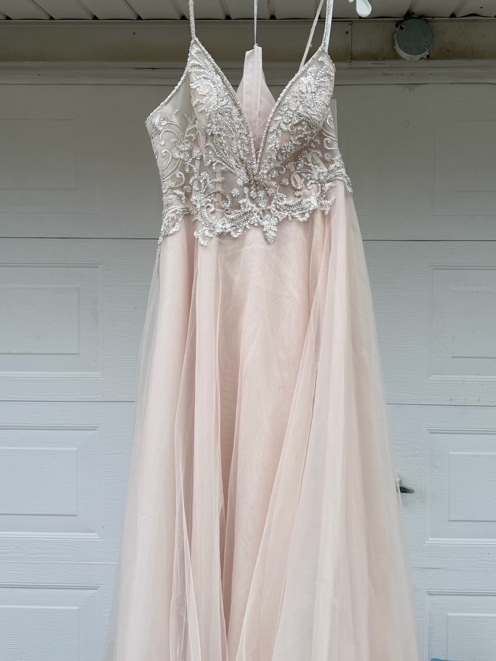 Blush Embellished Tulle Wedding Dress with Beaded Bodice